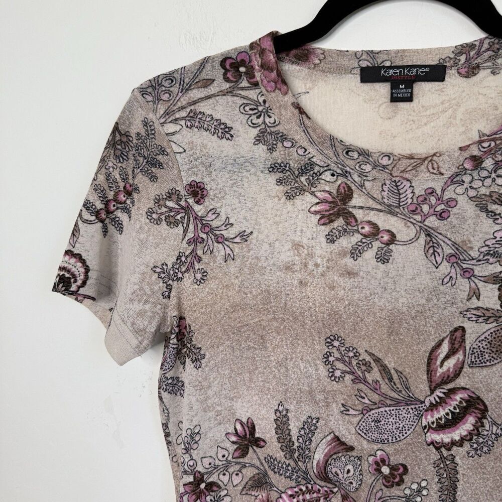 Vintage Womens Fairy Floral Y2k Fitted Sheer Top Sz M Pink Flowers Fairy Grunge — image 4 of 8
